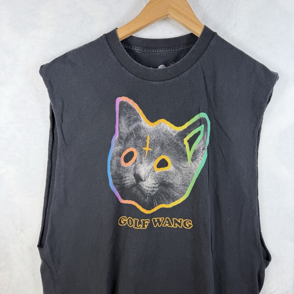 Odd Future Golf Wang Cat Tee Black Cut Sleeves Men's Size Large
